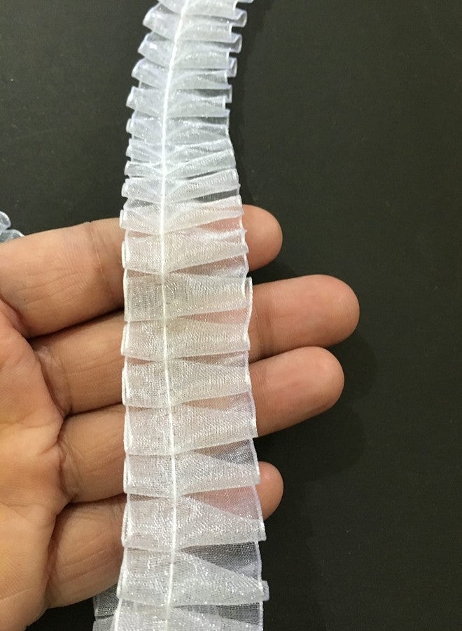 DaSync SYNC Frill lace Border White Laces for Dresses Blouse Dupatta 9 mtrs Saree Gowns Pleated 1 inch Curtains Decoration Women Fancy Craft - Image 2